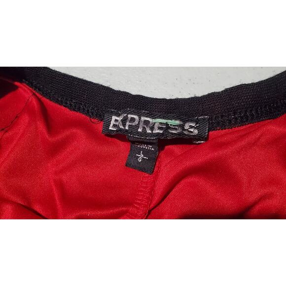 Express Womens Red Striped Sequin Mini Dress Size Large Bodycon Sexy Holidays - Picture 5 of 6